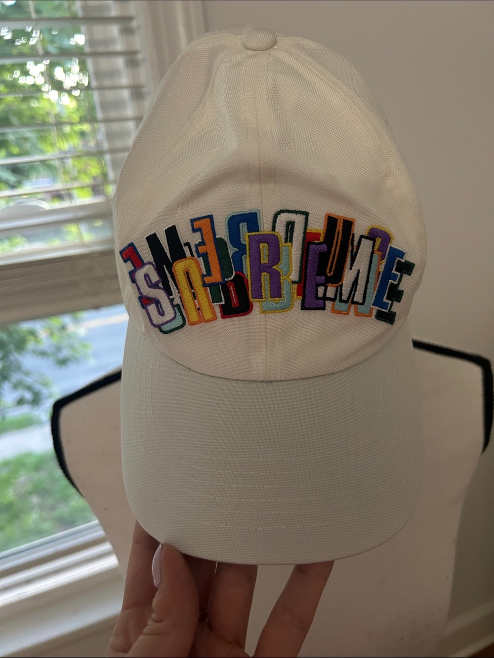 Supreme white stacked Cordurra 6 panel cap